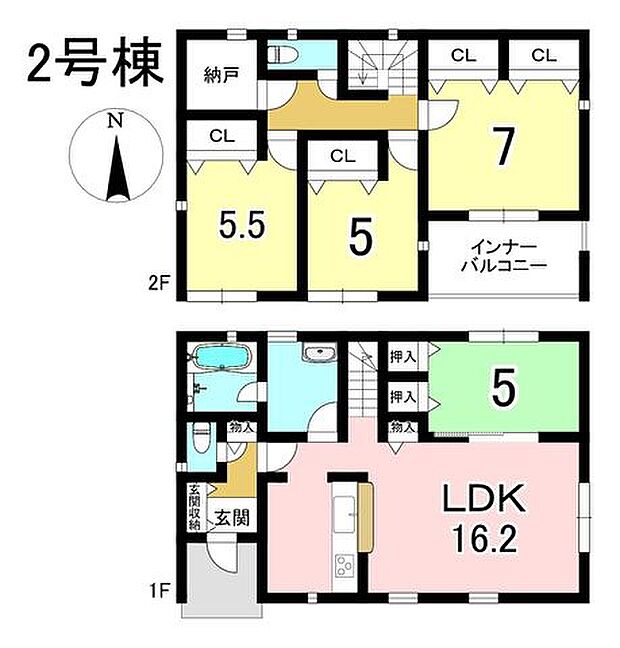 2号棟　4LDK+S　土地面積186.07m2　建物面積96.39m2