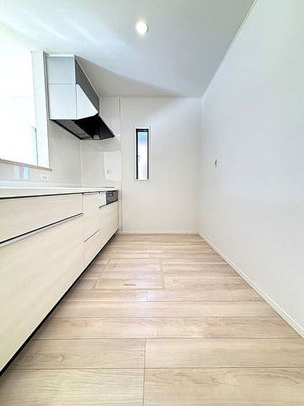 ゆとりのサイズを確保し、ひとりだけでなくお子様や旦那様と一緒にキッチンに立つのに快適なスペースです。床下収納もあります。