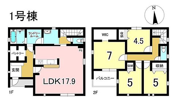 1号棟　4LDK+S　土地面積226.49m2　建物面積110.15m2