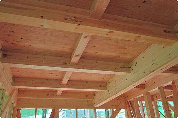 1階と2階の床をひとつの面として家全体を一体化、横からの力にも非常に強い構造となります。家屋のねじれを防止し、耐震性に優れた效果を発揮します。