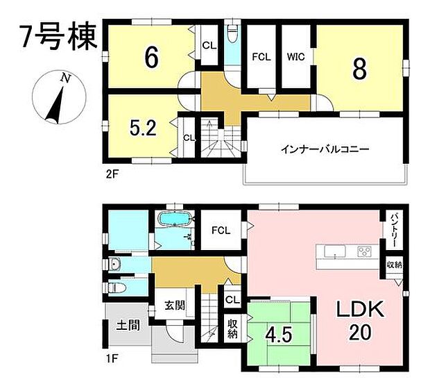 7号棟　4LDK+S　土地面積222.21m2　建物面積121.10m2