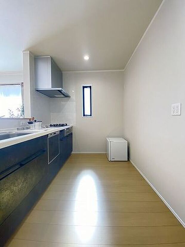 ゆとりのサイズを確保し、ひとりだけでなくお子様や旦那様と一緒にキッチンに立つのに快適なスペースです。床下収納もあります。