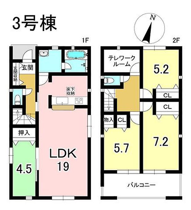 3号棟 4LDK+S 土地面積169.78m2 建物面積100.44m2