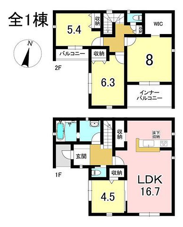 4LDK+S　土地面積225.51m2　建物面積107.96m2