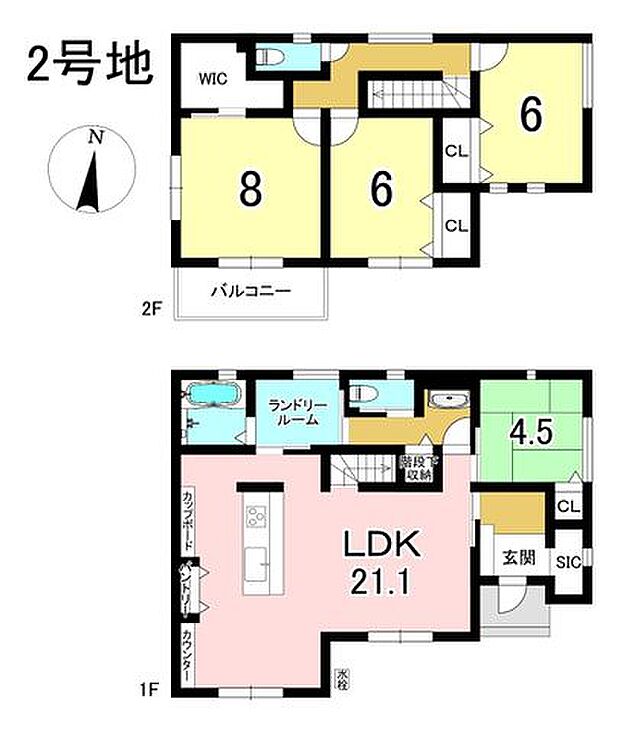 2号地 4LDK+S 土地面積215.15m2 建物面積115.09m2