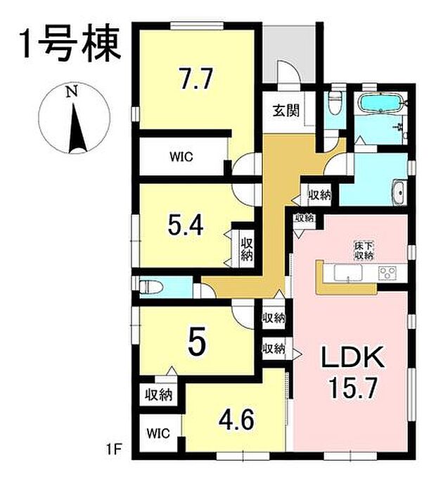 1号棟　4LDK+S　土地面積249.36m2　建物面積96.27m2