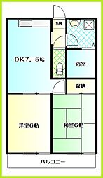 ハイブリッヂPAO 2階2DKの間取り