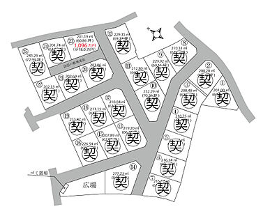 区画図:甲斐市万才25区画分譲地 区画23 201.19m2(60.86坪)1,096万円 区画図:甲斐市万才25区画分譲地 区画23 201.19m2(60.86坪)1,096万円