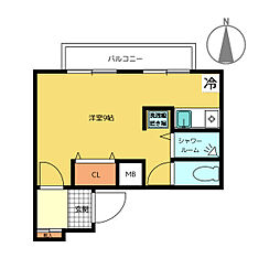 奥村マンション ワンルームの間取図画像