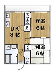 岡ハイツ 2DKの間取図画像