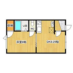 ハイツ錦町 2階1DKの間取り