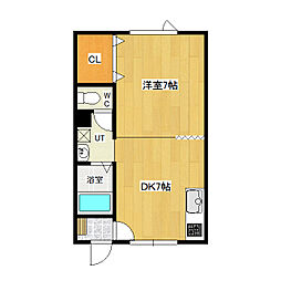 第IIメゾン花園 2階1DKの間取り