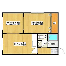 Lハイツ 1階2DKの間取り