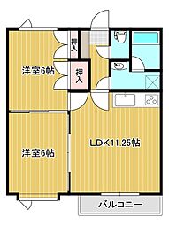第2ハイツ北美 1階2DKの間取り
