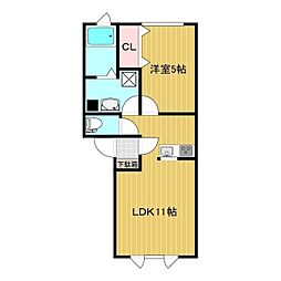 プレンティーB棟 1階1LDKの間取り