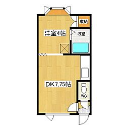 夕陽ヶ丘ハイツ2 1階1DKの間取り