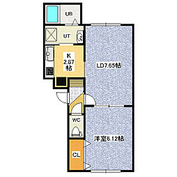リバティ西富 3階1LDKの間取り