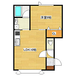 ハッピーC館 1階1LDKの間取り