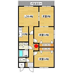 フェイマスKITAMI　1番館 7階3LDKの間取り