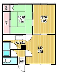 深沢マンション 2階2LDKの間取り