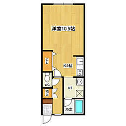 ハイツS3 2階1Kの間取り