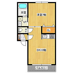 サンクレスト東三輪 2階1LDKの間取り