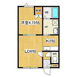 ロピアカナ 2階1LDKの間取り