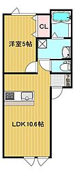 ルミナーレ三輪 2階1LDKの間取り