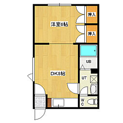 北進町進和ハイツ 1階1DKの間取り
