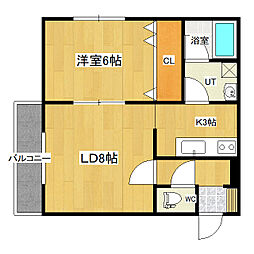 ラピュタハイツ 3階1LDKの間取り