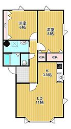 シェーン三楽 2LDKの間取図画像