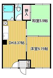 第2コーポ野尻 2DKの間取図画像