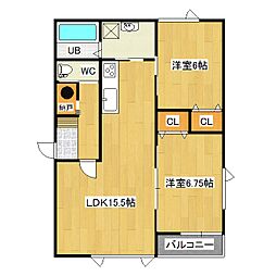 カーサ・シェルピア 2LDKの間取図画像
