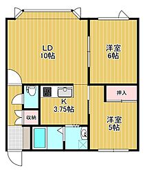 夕陽ケ丘ハイツ2 2LDKの間取図画像