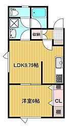 ハーモニー三輪 1LDKの間取図画像