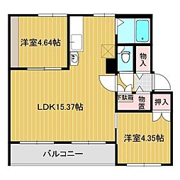クラージュ春光1 2LDKの間取図画像