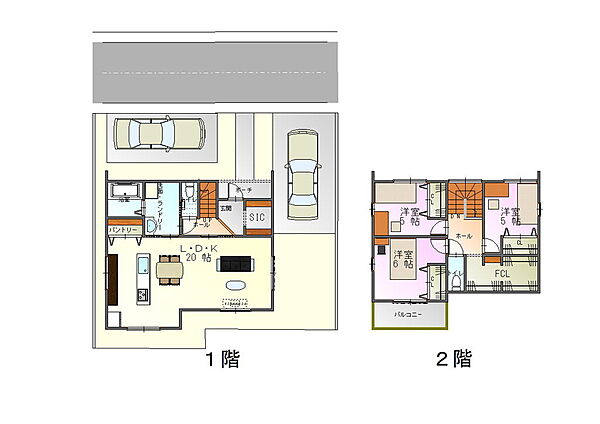 建物プラン例、建物価格2574万円、建物面積101.85m2※自由設計対応ですのでご希望の間取りや外観で建築可能
