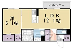 深草プロジェクトB棟 1LDKの間取図画像
