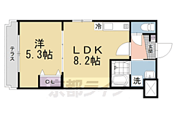 JR奈良線 城陽駅 徒歩3分の賃貸マンション 1階1LDKの間取り