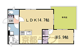 近鉄京都線 寺田駅 徒歩2分の賃貸マンション 1階1LDKの間取り