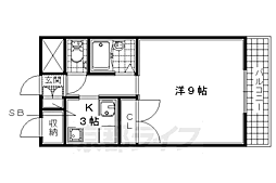 近鉄京都線 小倉駅 徒歩9分の賃貸アパート 3階1Kの間取り