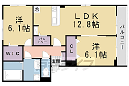 ラ　ヴィータ　リッカ 2階2LDKの間取り