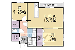 木津川市木津清水Ａ棟新築アパート 2階2LDKの間取り