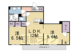 近鉄京都線 大久保駅 徒歩9分の賃貸マンション 1階2LDKの間取り