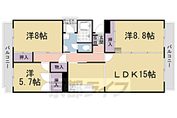 京阪宇治線 木幡駅 徒歩12分の賃貸マンション 4階3LDKの間取り