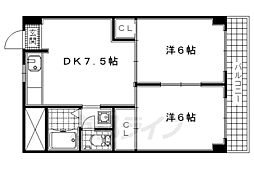 山城クリーンハイツ 3階2DKの間取り