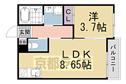 京都地下鉄東西線 六地蔵駅 徒歩3分の賃貸マンション 2階1LDKの間取り