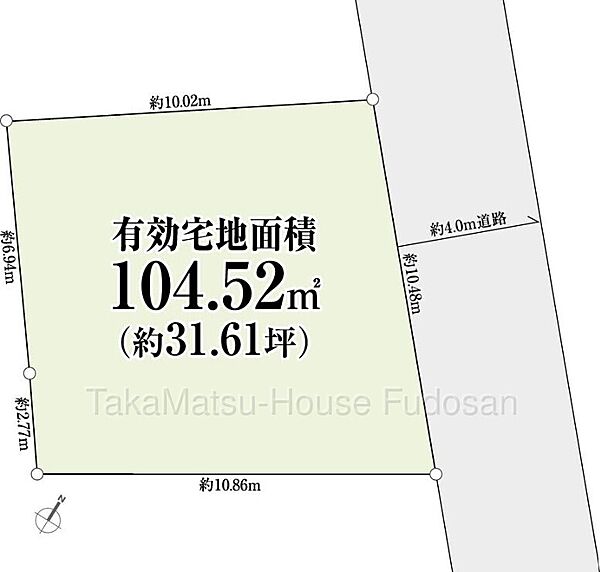 間口約10.48mの31.61坪の整形地