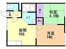 藤コーポ第2 2DKの間取図画像
