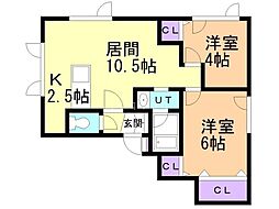 キラメック元町1号館 2LDKの間取図画像